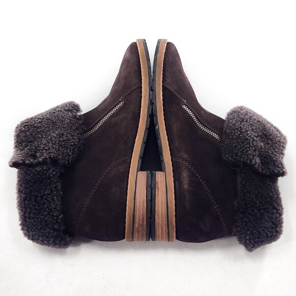 PAUL GREEN Cabo Dark Brown Shearling Cuff Suede Ankle Boots Double Zip - Picture 7 of 10